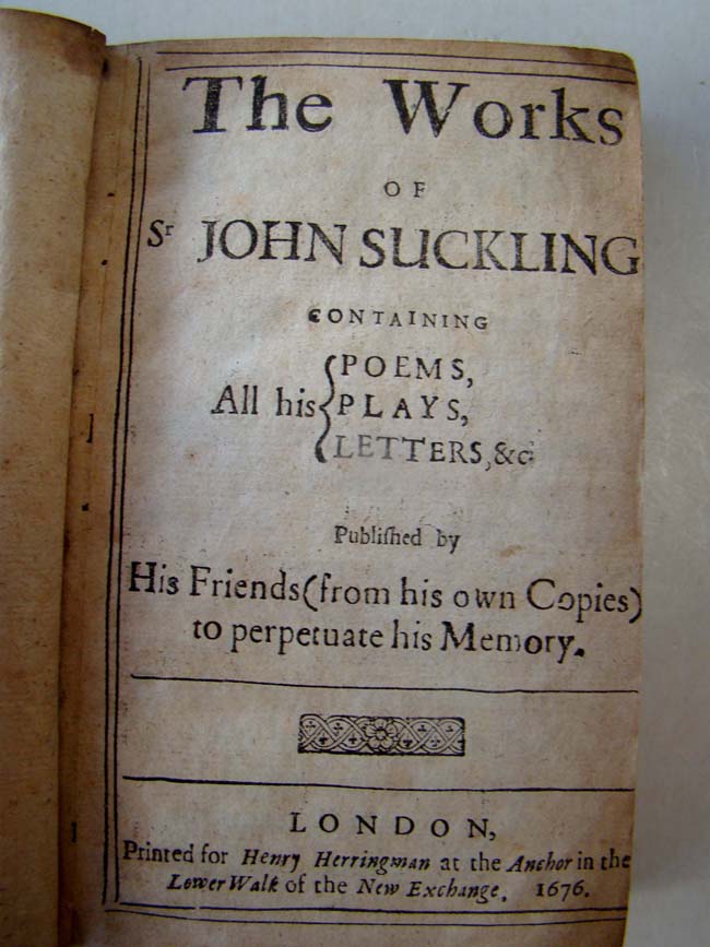 The Works of Sir John Suckling (1609-1642), English poet and inventor of the game of cribbage, printed in London in 1676 — image 2